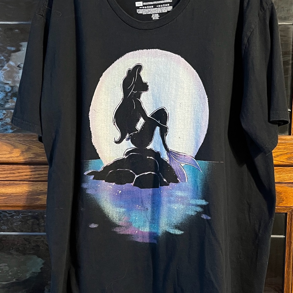 Disney Black Tee with Mermaid and Moon Design